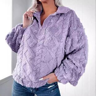 color Simple solid half stand pullover zip sweatshirt loose