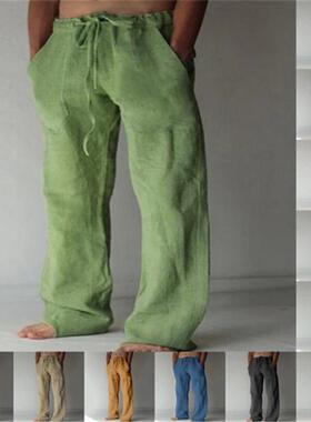 color baggy thin casual pants waist elasticated linen pants