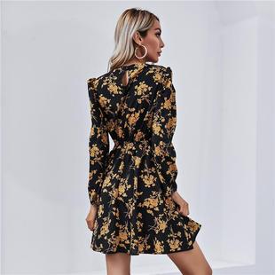 floral loose neck dress Women waist