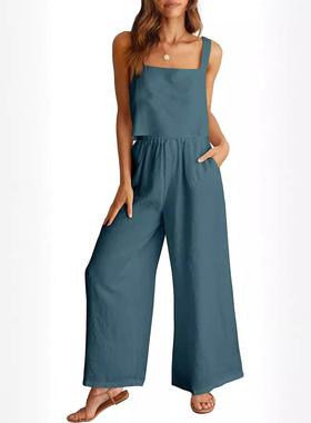 -piece for clothing tank trip outing wide pants sleeveless