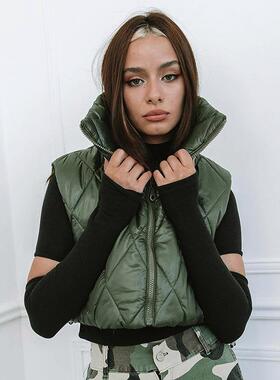 vest cotton navel-baring drawstring cardigan zipper plaid