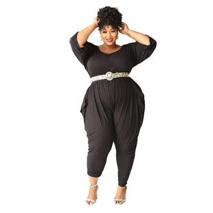 casual neck round jumpsuit sleeve home half color womens