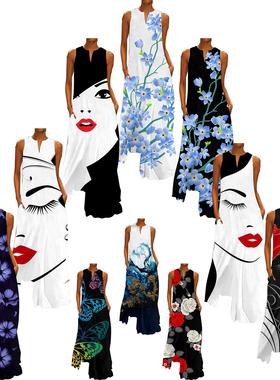 d print fashion big dress party neck summer sundresses