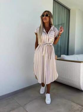 belt casual shirt dresses dress ankle-length colla women
