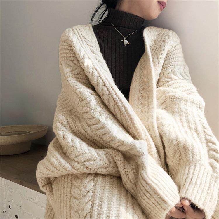 Outerwear knitted cardigan retro fashion simple thick loose