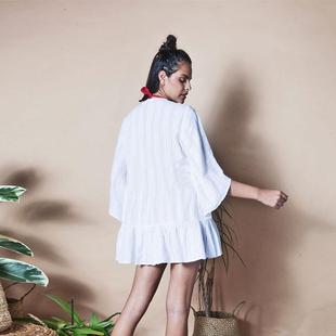 Cotton Jacquard Button Loose Sleeve Sun Protection Clothes