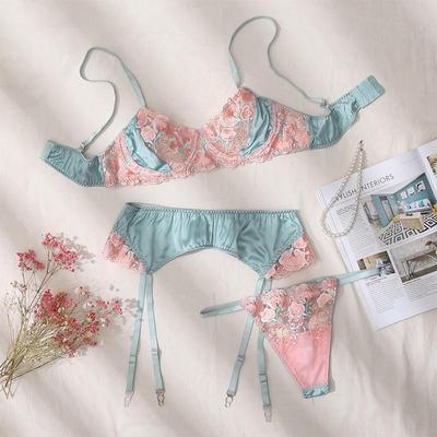 for sexy Sexy satin women piece embroidery garter lingerie