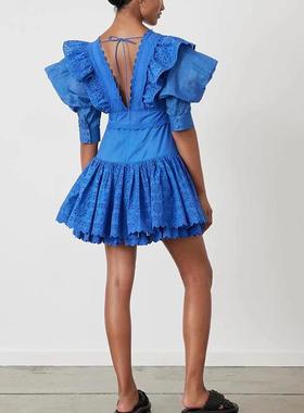Dress ruffle skirt V-neck high-end high waist skirt for