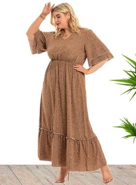 V-neck fat girl wave short-sleeved Simian plus size womens