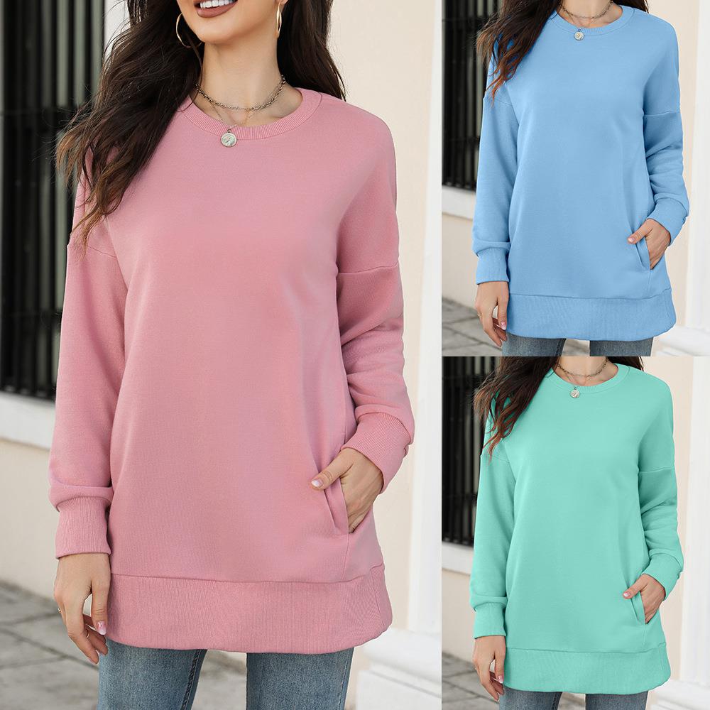Pants Sweatshirt Neck Sleeve Mid-Length Round Womens Long