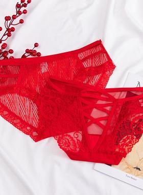 Lace panties for women bright red transparent seductive