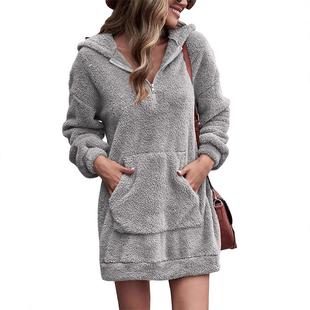 Plush Faced Fleece Sweatshirt Zipper Womens Loose Double