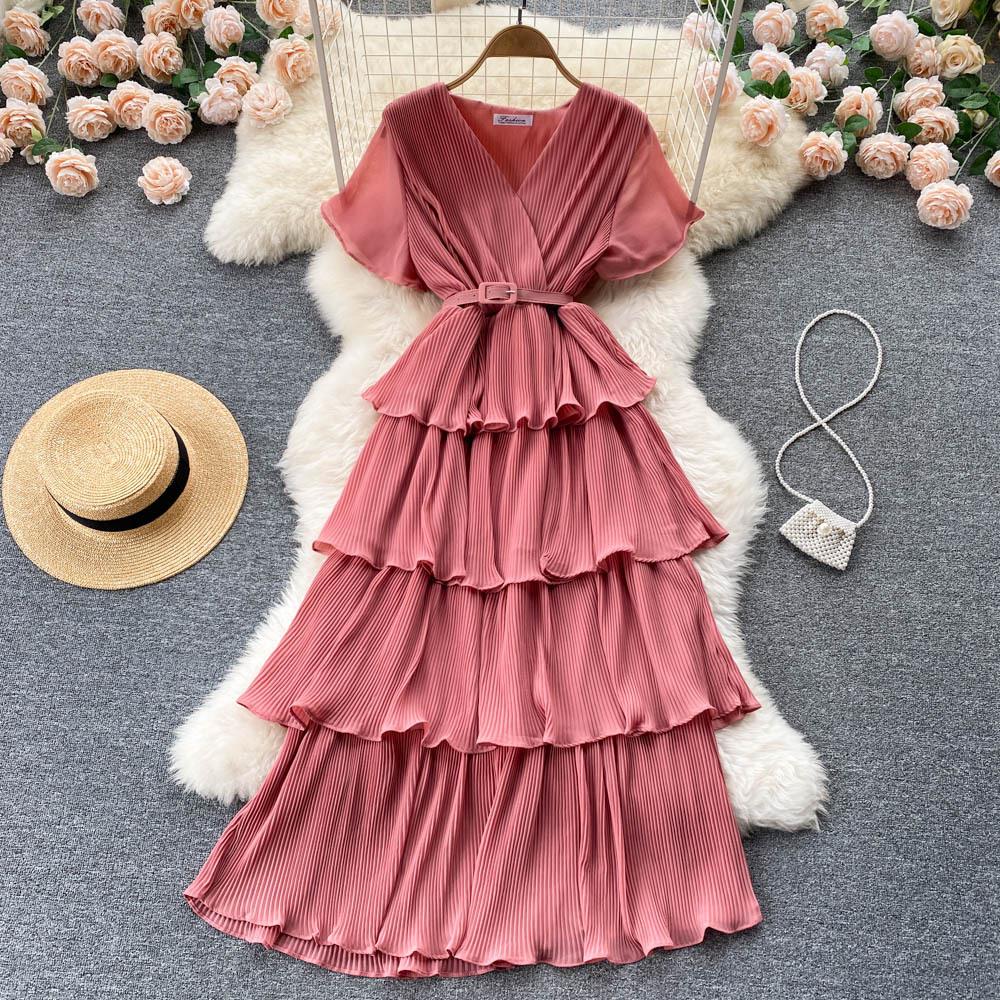 waist belted pleats layered with summer spring for dresses