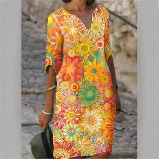 neck loose bamboo round Colorblock art patchwork