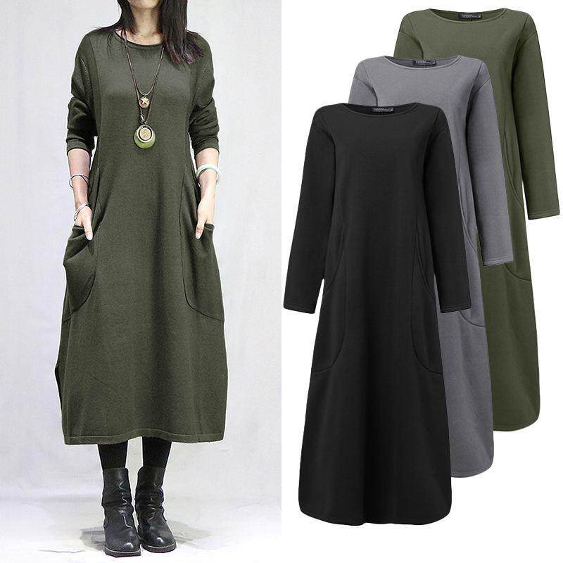 Robe Sundress Loose Color Solid Casual Fleece Dress