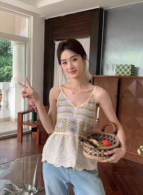 Retro Heavy Embroidery Sleeveless Knitted Suspender Vest