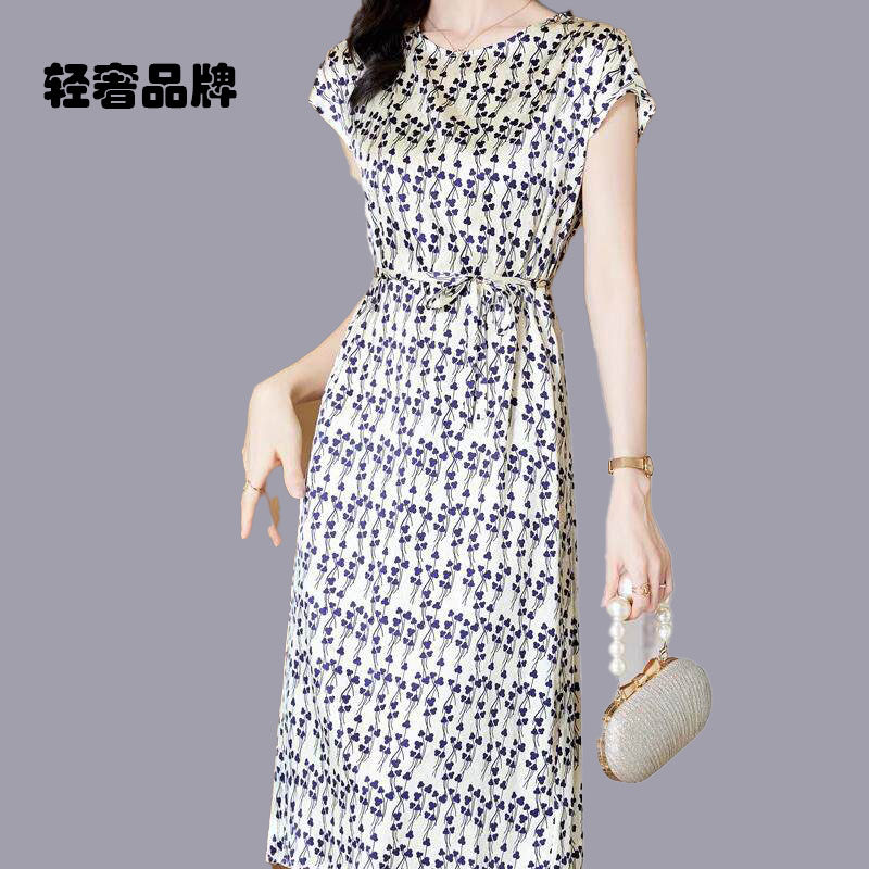 朗姿约定级丝绸连衣裙女士中长2026夏季束腰桑蚕丝经典裙子