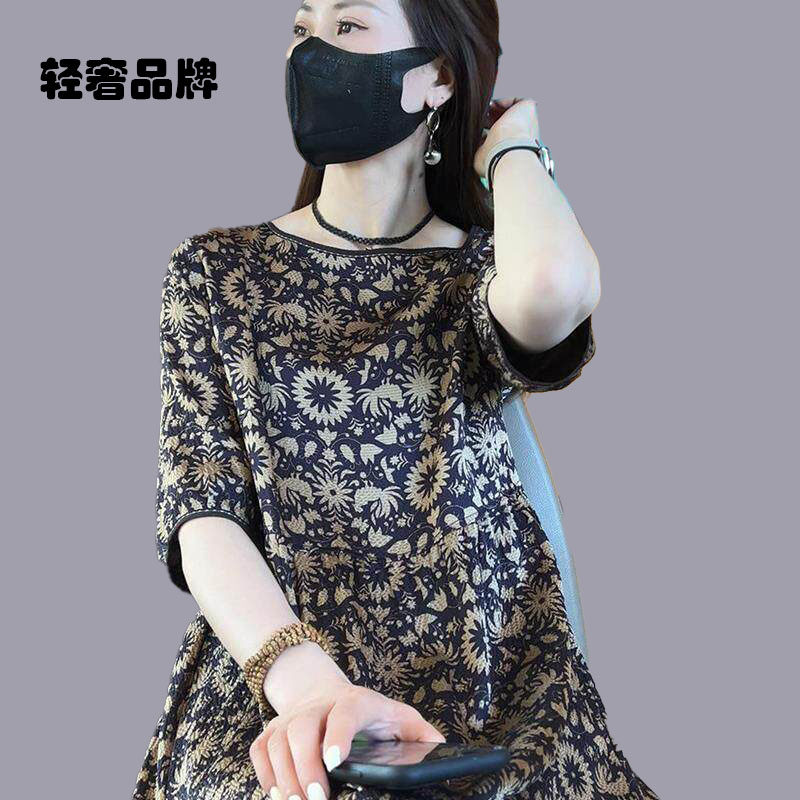 朗姿约定2026夏季新款重量级丝绸连衣裙女式桑蚕丝中年母亲式长裙