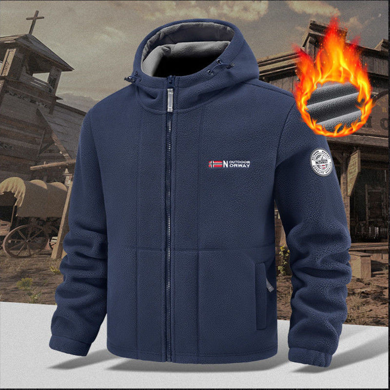 户外攀岩雪山保暖外套男女同款摇粒绒加厚连帽开衫外套2024秋冬男