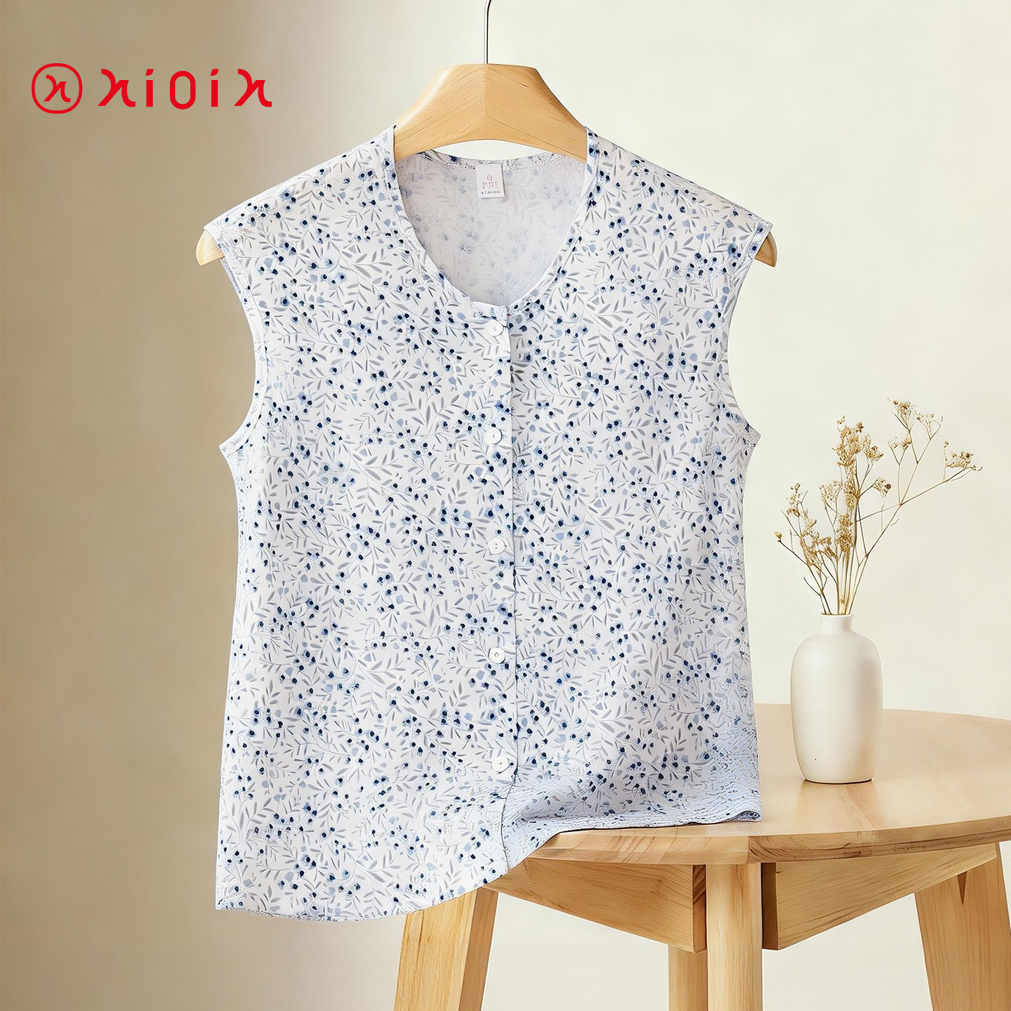 中老年纯棉开衫背心女宽松碎花无袖妈妈汗衫夏季全棉打底圆领上衣