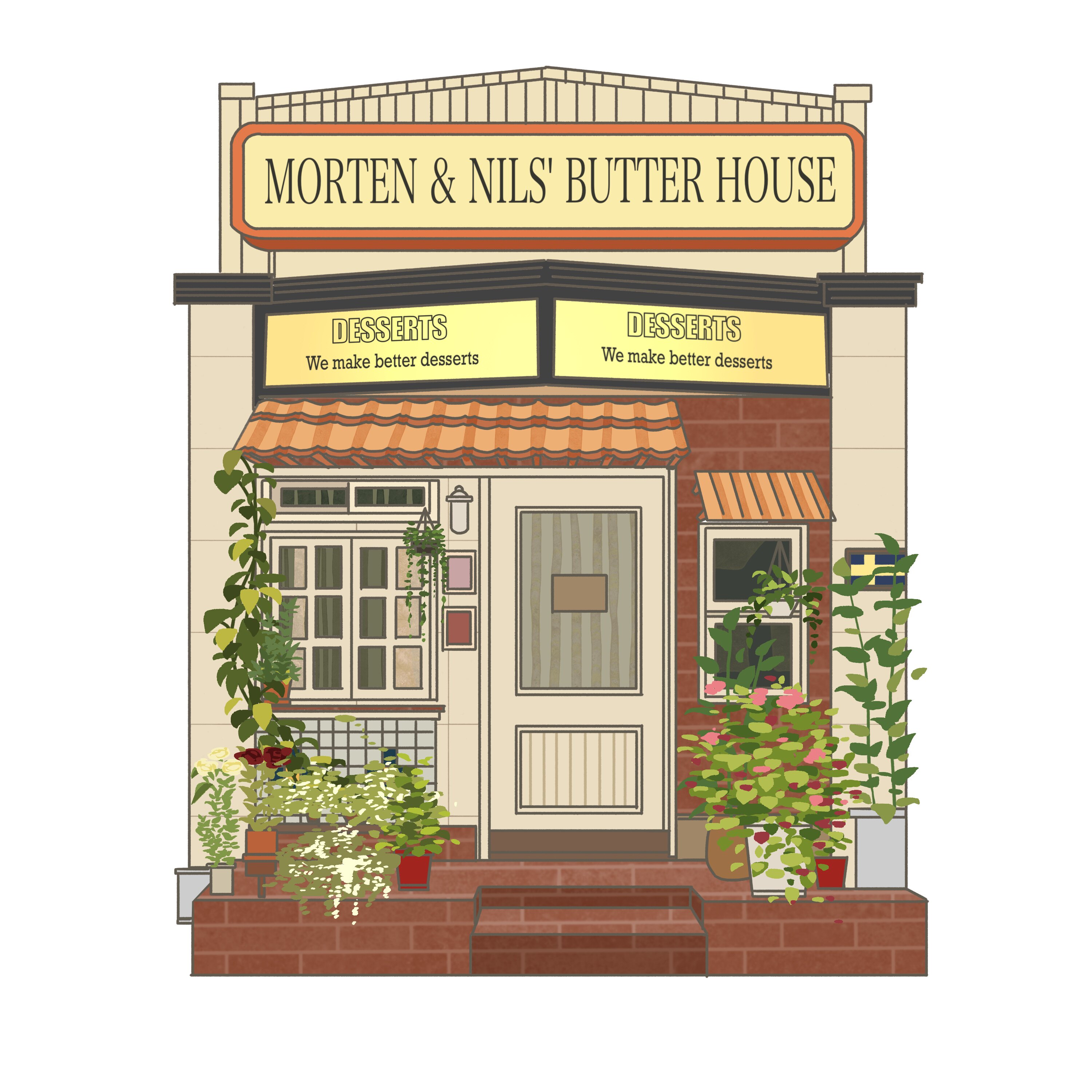 商铺门头手绘店铺面风景卡通插画设计建筑定制水彩日系动漫画约稿