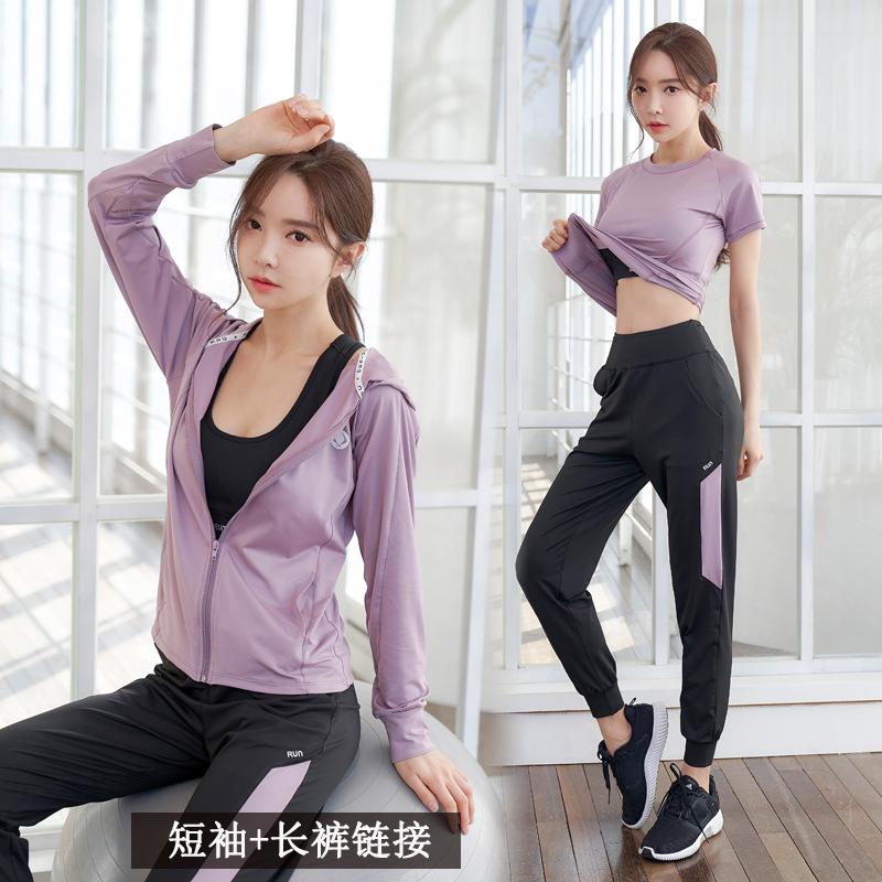 健身房运动套装女短袖二件套宽松专业运动跑步衣春夏时尚瑜伽服