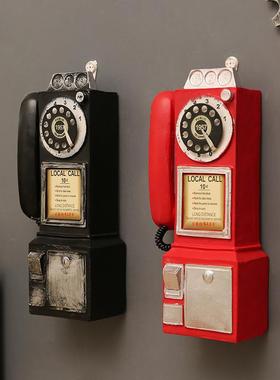 复古树脂电话机摆件壁饰创意咖啡厅墙壁装饰品挂件桌面工艺品摆设