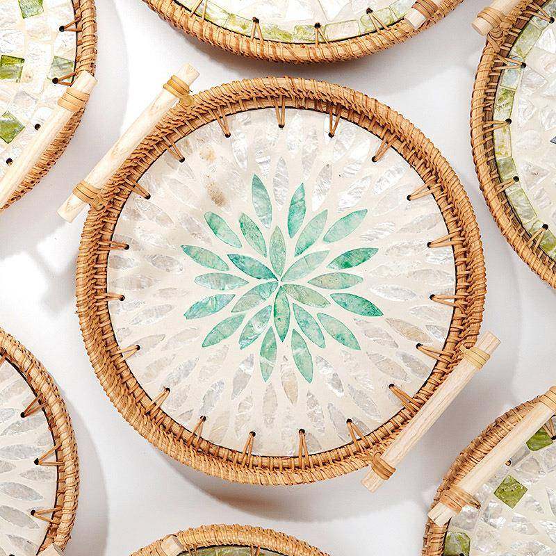 藤编贝壳托盘天然海贝拼接创意双耳托盘零食果蔬下午茶点心篮,餐饮具,果盆/果盘/果篮,淘宝优惠券,粉丝福利购,淘宝优惠卷