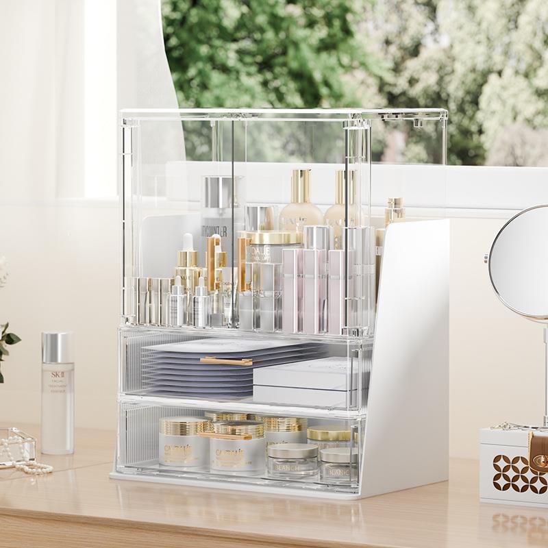 大容量桌面化妆品收纳盒轻奢直播化妆品收纳柜塑料梳妆台收纳架子