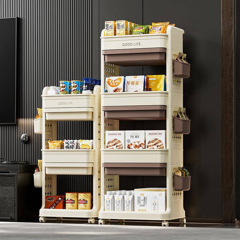 家用落地式多功能卧室客厅简约置物架多层可移动小推车厨房收纳架