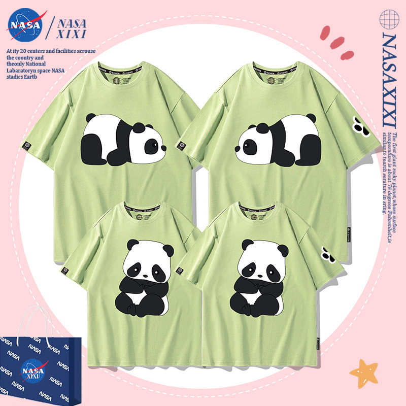 NASA大熊猫短袖T恤母子夏季亲子装一家三口四口周边体恤衣服纯棉