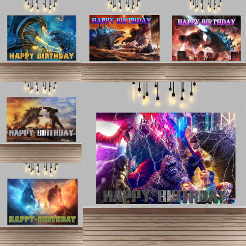 哥斯拉大战金刚主题生日派对装饰怪兽背景布客厅海报场景布置道具