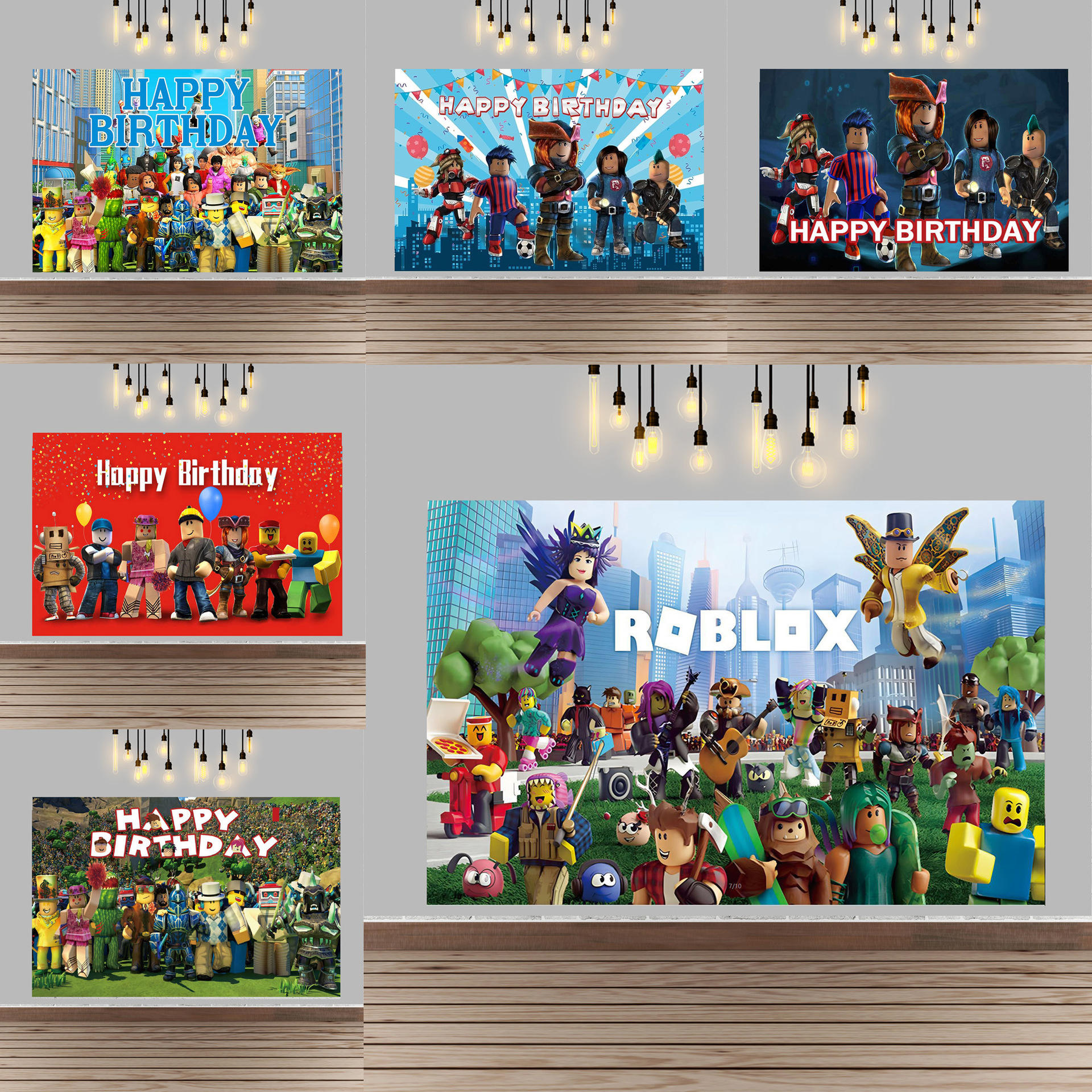 Roblox虚拟世界主题生日派对装饰罗布乐思背景布客厅海报场景布置
