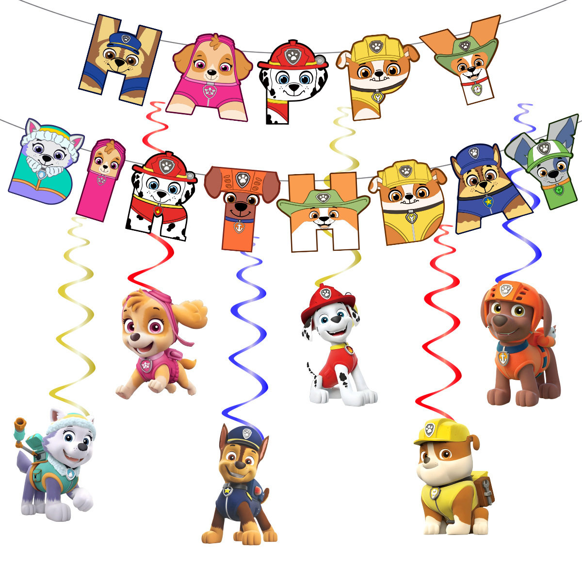 汪汪小狗狗主题儿童生日派对拉旗巡逻队派对装饰横幅螺旋吊饰套装,节庆用品/礼品,节日装扮用品,淘宝优惠券,粉丝福利购,淘宝优惠卷