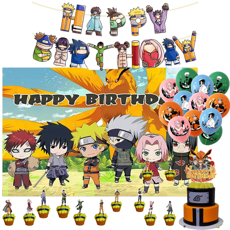 火影忍者主题生日拉旗气球蛋糕插海报Naruto鸣人动漫派对装饰用品