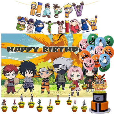 火影忍者主题生日拉旗气球蛋糕插海报Naruto鸣人动漫派对装饰用品