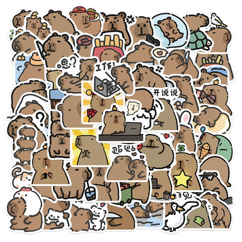 62张卡通可爱水豚卡皮巴拉贴纸笔记本手机壳桌面装饰Capybara贴画