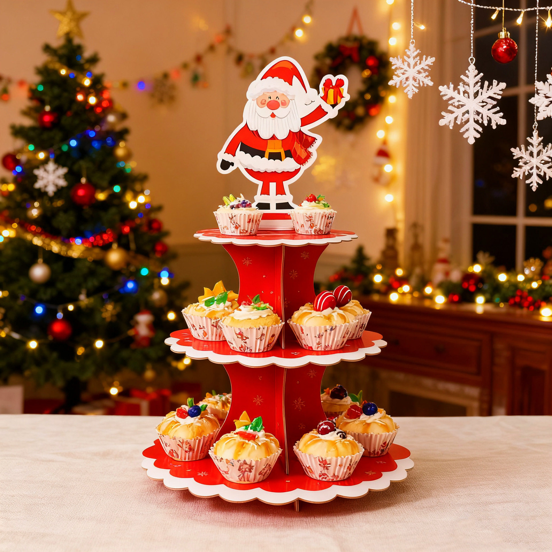 圣诞老人多层蛋糕架酒店西餐厅蛋糕托盘装饰品圣诞节派对点心摆台