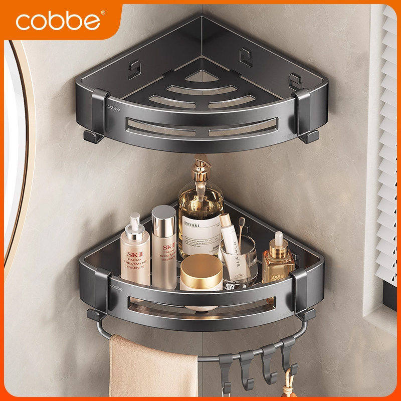 卡贝304不锈钢浴室置物架免打孔卫生间淋浴房枪灰色三角篮收纳架