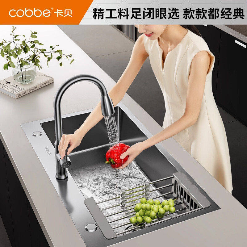 卡贝洗菜盆单槽不锈钢厨房水槽大单槽台下盆加厚洗碗槽洗菜池