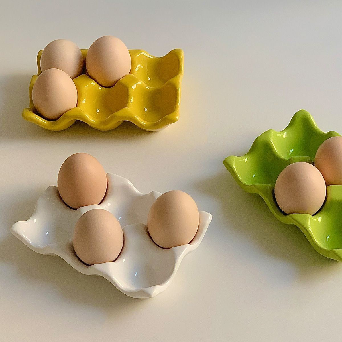 CandyNia 鸡蛋格陶瓷蛋托分格盘厨房冰箱收纳盒蛋架陶瓷鸡蛋托