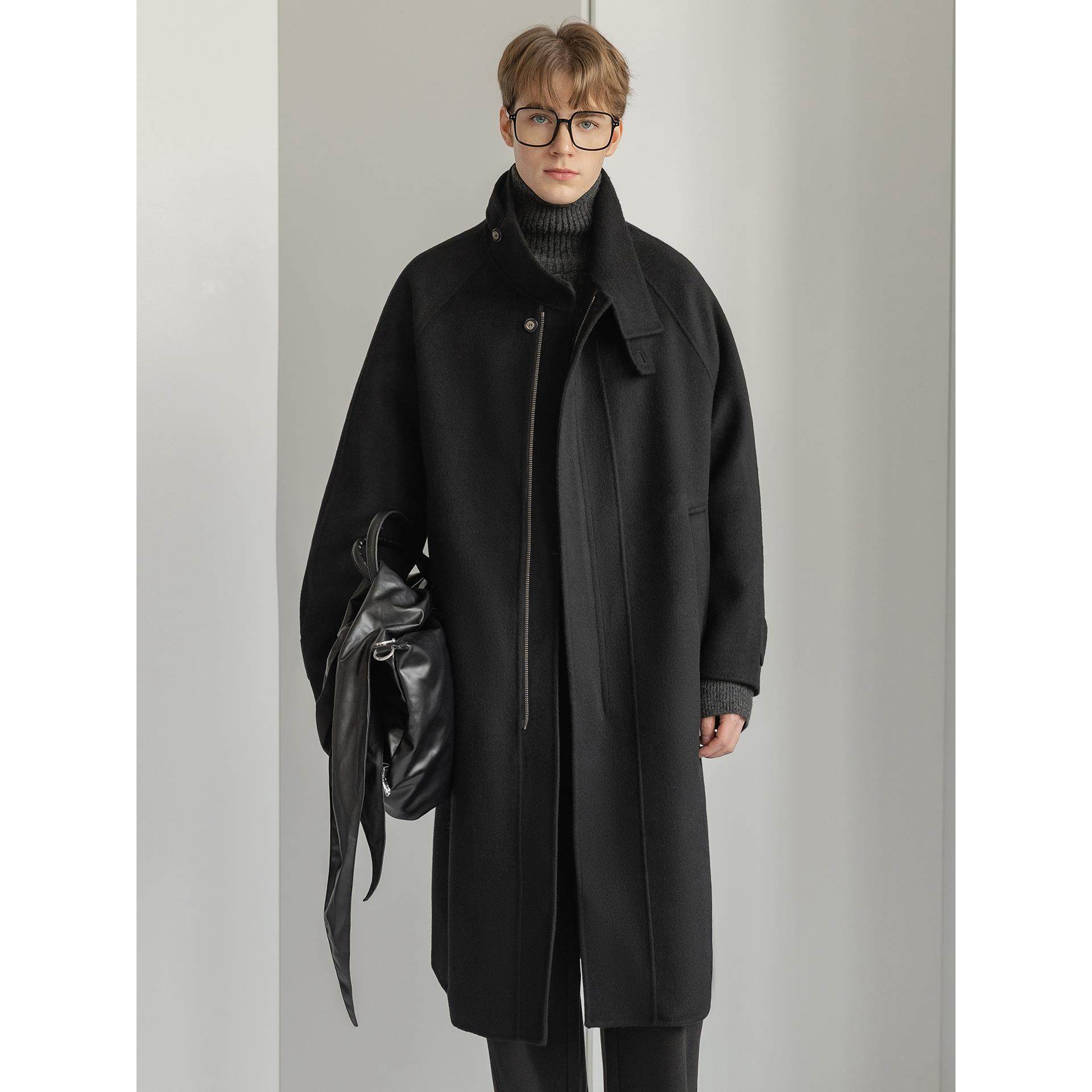 D7K羊毛混纺中长款双面毛呢大衣25冬装新款气质立领呢子外套男