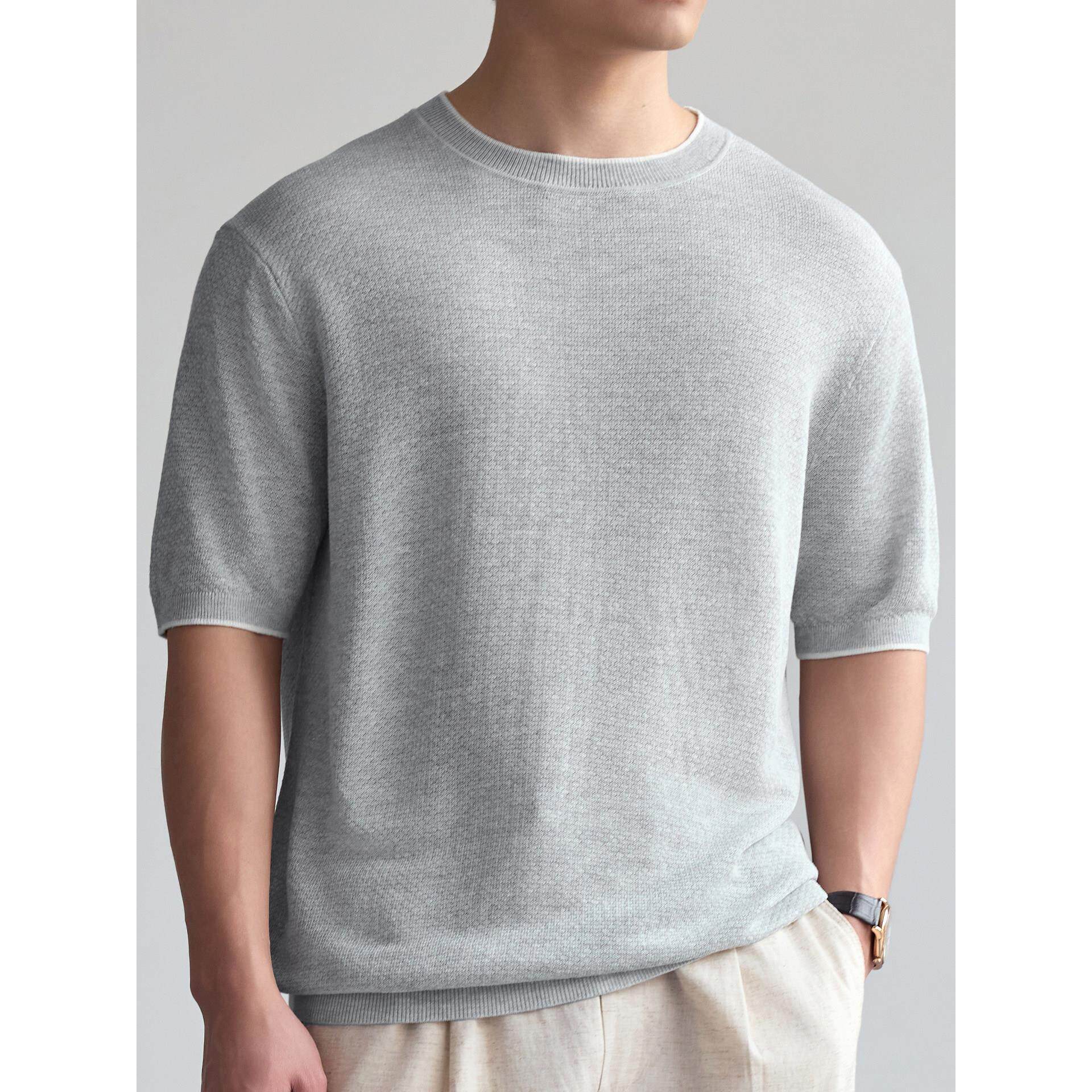 高端针织肌理质感短袖t恤男士春夏新款宽松大码百搭休闲上衣