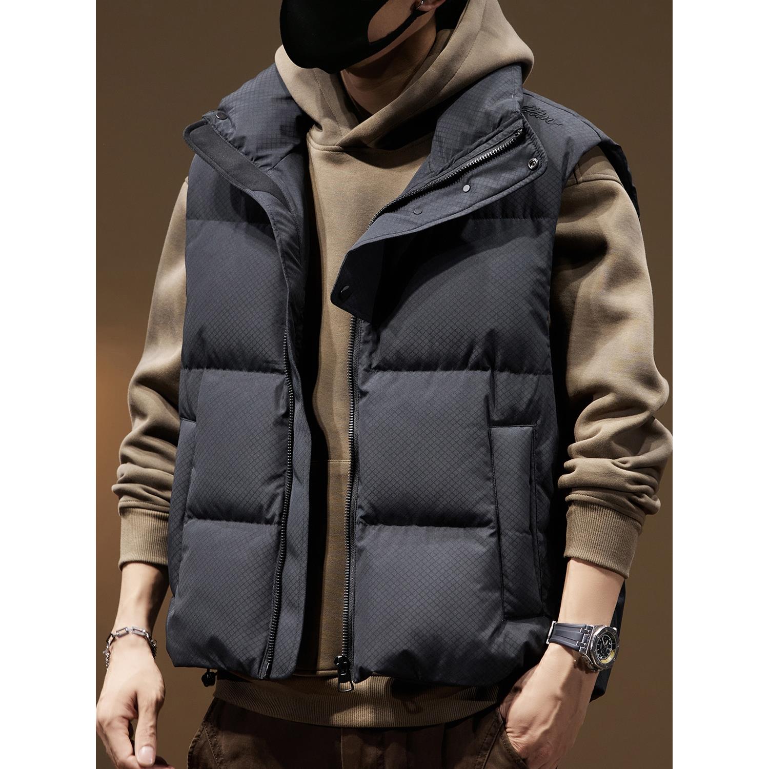 高级感蓬松鸭绒羽绒马甲男宽松大码2025冬季新款保暖外穿工装外套