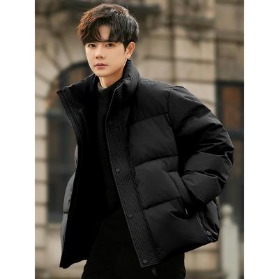 立领男士羽绒服加厚夹克2025新款秋冬季休闲白鸭绒轻薄面包服外套