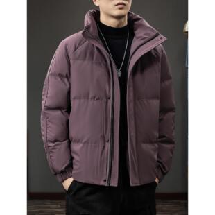 冬季新款90白鸭绒立领羽绒服2025高充蓬松感紫色男士短款棉服外套
