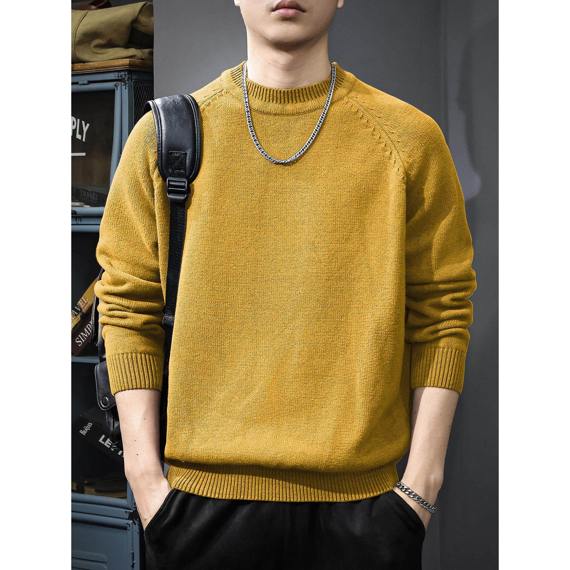 冬季新款美式复古硬汉圆领毛衣男内搭打底针织衫2025慵懒风毛线衣