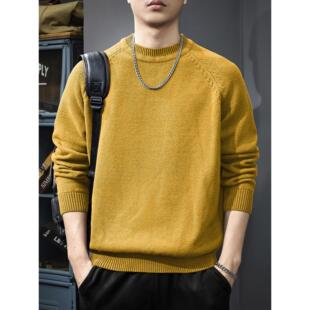 冬季新款美式复古硬汉圆领毛衣男内搭打底针织衫2025慵懒风毛线衣