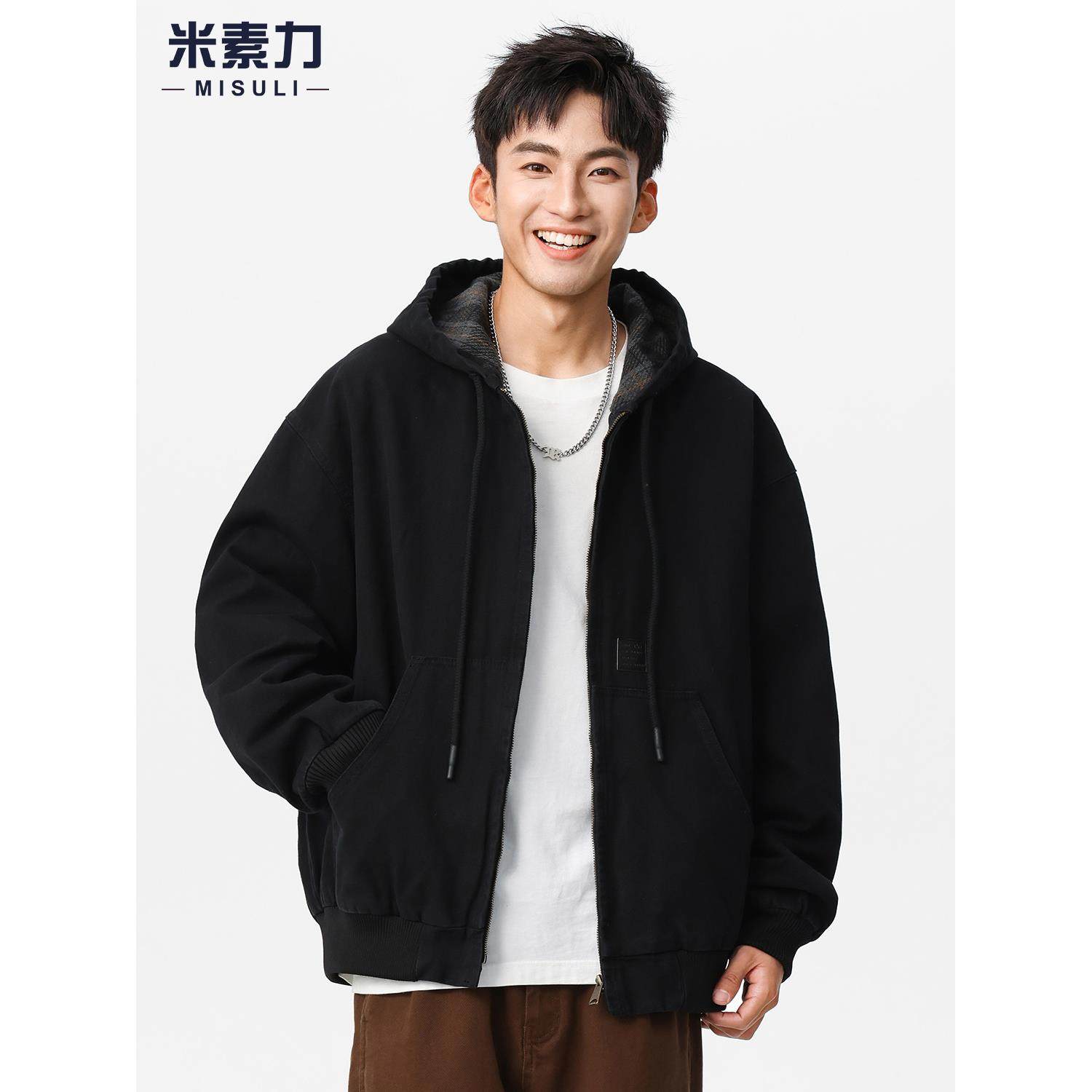 底特律夹克男美式重磅水洗连帽开衫卫衣vintage宽松休闲运动外套