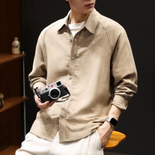 2026春季新款老钱风肌理感透气薄款衬衫男士休闲长袖假两件衬衣